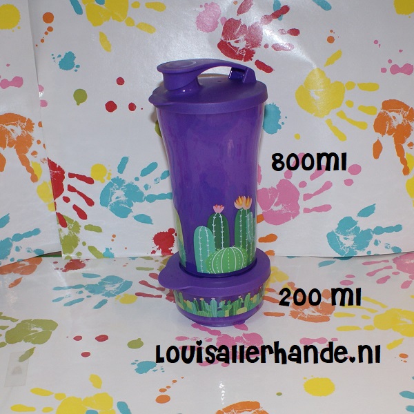 Tupperware ilumnia beker 800ml plus bakje 200ml paars met afbeelding cactussen - Louis Allerhande