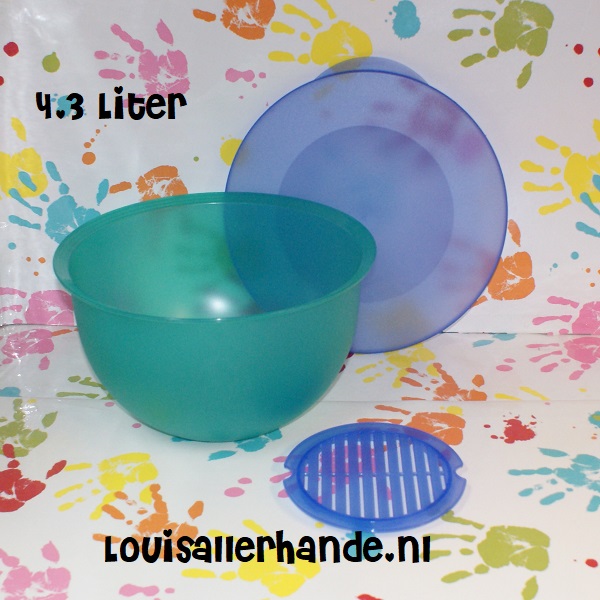 Generator Normaal gesproken stormloop Tupperware trendy kom 4,3 Liter blauw/groen met bol deksel en rooster  (grote slabol) - Louis Allerhande