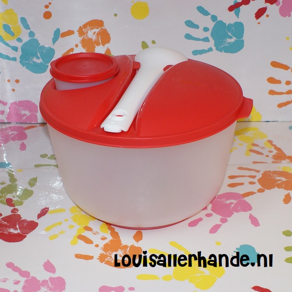 Uitstralen Reageer fonds Tupperware sla / kom rood/wit 3,9 Liter met salade deksel met slacouvert en  snackcup 120ml - Louis Allerhande